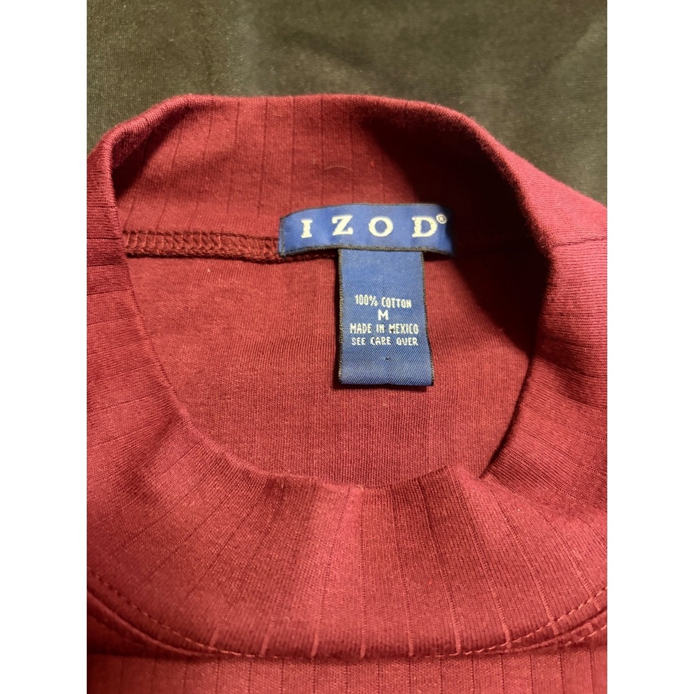 IZOD Men's Medium Burgundy Ribbed Mock Neck Long Sleeve Cotton Shirt - Picture 6 of 7